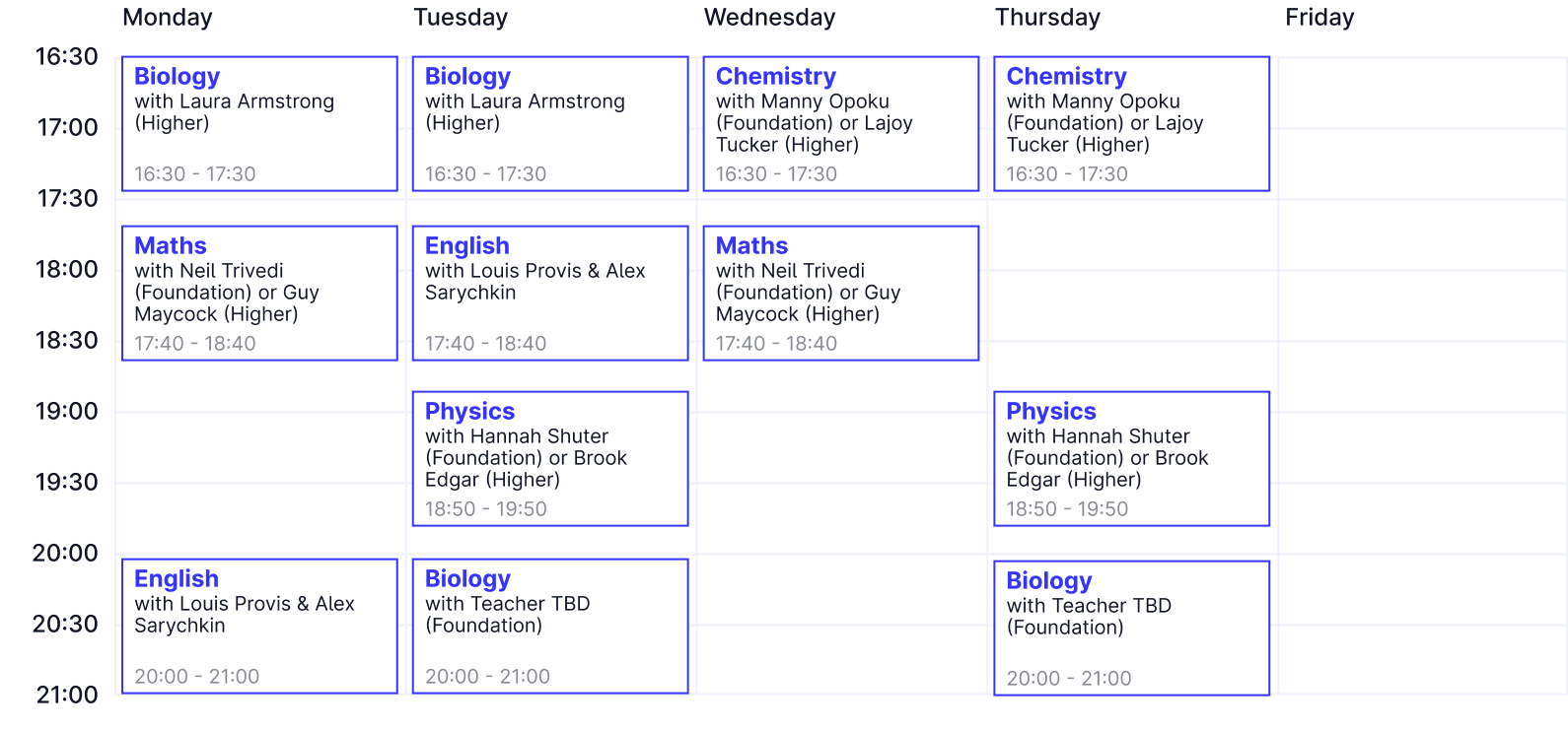 Year 5 Timetable